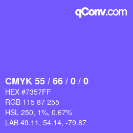 Color code: CMYK 55 / 66 / 0 / 0 | qconv.com