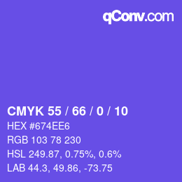 カラーコード: CMYK 55 / 66 / 0 / 10 | qconv.com