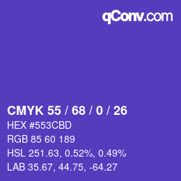 Farbcode: CMYK 55 / 68 / 0 / 26 | qconv.com