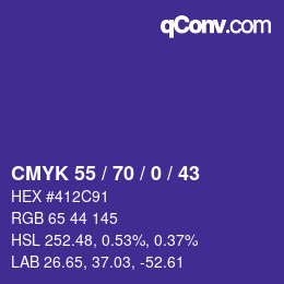 Farbcode: CMYK 55 / 70 / 0 / 43 | qconv.com