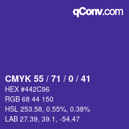 Color code: CMYK 55 / 71 / 0 / 41 | qconv.com