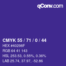 Color code: CMYK 55 / 71 / 0 / 44 | qconv.com