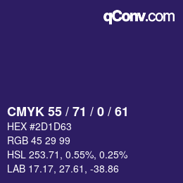 Farbcode: CMYK 55 / 71 / 0 / 61 | qconv.com