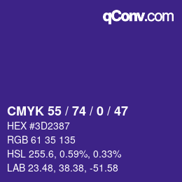 Color code: CMYK 55 / 74 / 0 / 47 | qconv.com