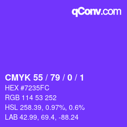 カラーコード: CMYK 55 / 79 / 0 / 1 | qconv.com
