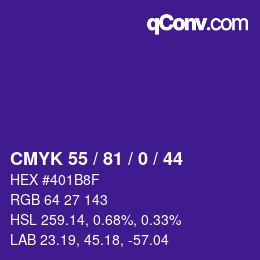 Farbcode: CMYK 55 / 81 / 0 / 44 | qconv.com
