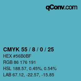 カラーコード: CMYK 55 / 8 / 0 / 25 | qconv.com
