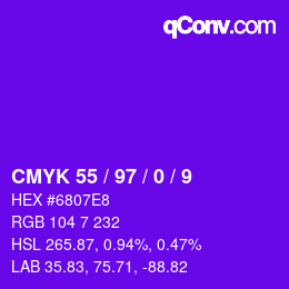 Code couleur: CMYK 55 / 97 / 0 / 9 | qconv.com