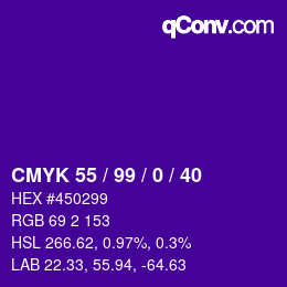 カラーコード: CMYK 55 / 99 / 0 / 40 | qconv.com