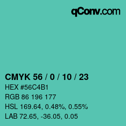 Color code: CMYK 56 / 0 / 10 / 23 | qconv.com