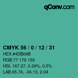 Color code: CMYK 56 / 0 / 12 / 31 | qconv.com
