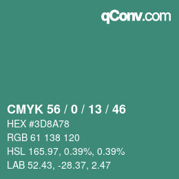 颜色代码: CMYK 56 / 0 / 13 / 46 | qconv.com