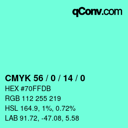 颜色代码: CMYK 56 / 0 / 14 / 0 | qconv.com