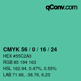颜色代码: CMYK 56 / 0 / 16 / 24 | qconv.com