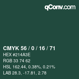 Color code: CMYK 56 / 0 / 16 / 71 | qconv.com
