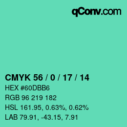 颜色代码: CMYK 56 / 0 / 17 / 14 | qconv.com