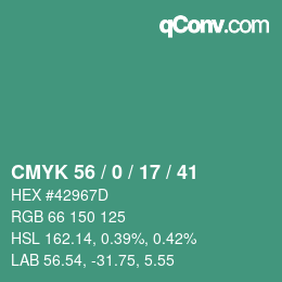 颜色代码: CMYK 56 / 0 / 17 / 41 | qconv.com