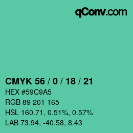 カラーコード: CMYK 56 / 0 / 18 / 21 | qconv.com