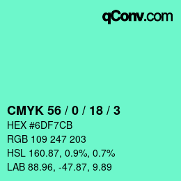 カラーコード: CMYK 56 / 0 / 18 / 3 | qconv.com