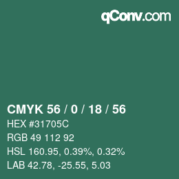 颜色代码: CMYK 56 / 0 / 18 / 56 | qconv.com