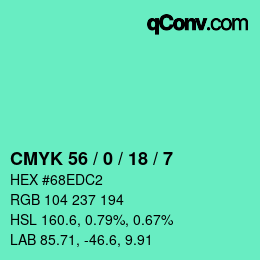 Color code: CMYK 56 / 0 / 18 / 7 | qconv.com