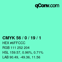 Color code: CMYK 56 / 0 / 19 / 1 | qconv.com