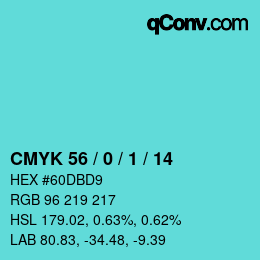 Color code: CMYK 56 / 0 / 1 / 14 | qconv.com