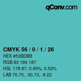 Color code: CMYK 56 / 0 / 1 / 26 | qconv.com