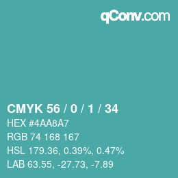 Color code: CMYK 56 / 0 / 1 / 34 | qconv.com