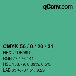 颜色代码: CMYK 56 / 0 / 20 / 31 | qconv.com