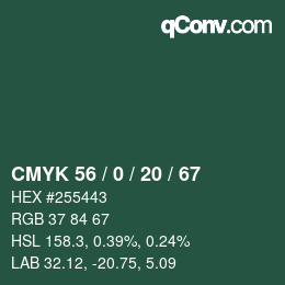 颜色代码: CMYK 56 / 0 / 20 / 67 | qconv.com