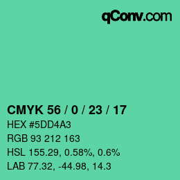 颜色代码: CMYK 56 / 0 / 23 / 17 | qconv.com