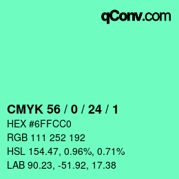 颜色代码: CMYK 56 / 0 / 24 / 1 | qconv.com