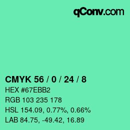カラーコード: CMYK 56 / 0 / 24 / 8 | qconv.com