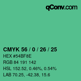 カラーコード: CMYK 56 / 0 / 26 / 25 | qconv.com