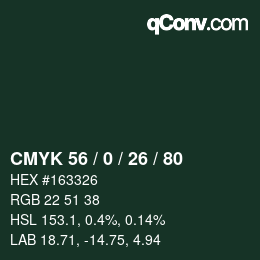 Farbcode: CMYK 56 / 0 / 26 / 80 | qconv.com