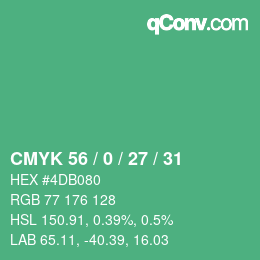 颜色代码: CMYK 56 / 0 / 27 / 31 | qconv.com