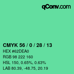 颜色代码: CMYK 56 / 0 / 28 / 13 | qconv.com