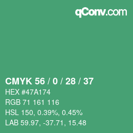 Color code: CMYK 56 / 0 / 28 / 37 | qconv.com