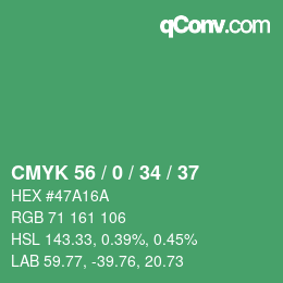 Farbcode: CMYK 56 / 0 / 34 / 37 | qconv.com