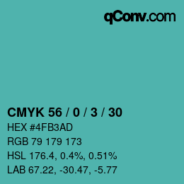 Farbcode: CMYK 56 / 0 / 3 / 30 | qconv.com