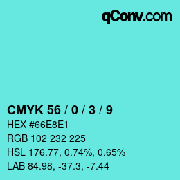 カラーコード: CMYK 56 / 0 / 3 / 9 | qconv.com