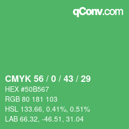 Farbcode: CMYK 56 / 0 / 43 / 29 | qconv.com