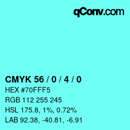 カラーコード: CMYK 56 / 0 / 4 / 0 | qconv.com