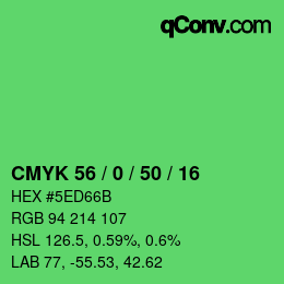 Color code: CMYK 56 / 0 / 50 / 16 | qconv.com