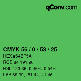 颜色代码: CMYK 56 / 0 / 53 / 25 | qconv.com
