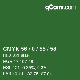 Farbcode: CMYK 56 / 0 / 55 / 58 | qconv.com