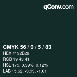 颜色代码: CMYK 56 / 0 / 5 / 83 | qconv.com