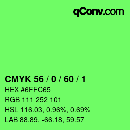 カラーコード: CMYK 56 / 0 / 60 / 1 | qconv.com