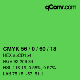 Color code: CMYK 56 / 0 / 60 / 18 | qconv.com